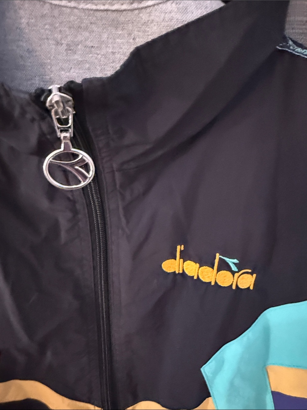 Diadora Black Teal Yellow Purple Colorblock Puffer Jacket - Picture 3 of 7